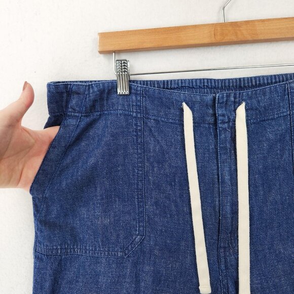J Crew Pants Womens XL Blue Tie Waist Denim Camp Pant High Rise Drawstring Jean - Picture 2 of 12